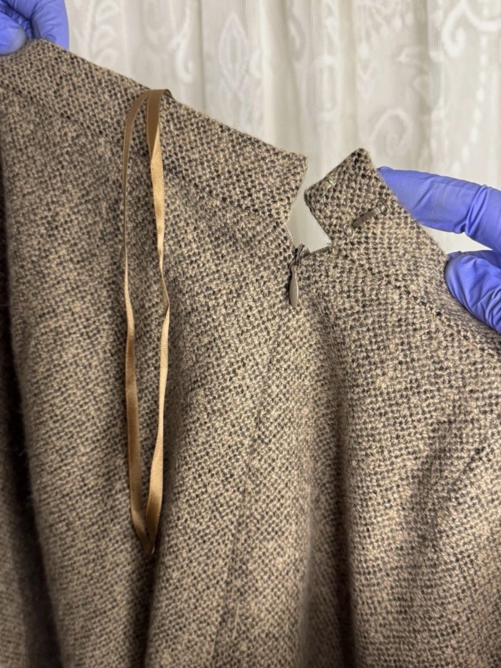 Vintage 90s Oscar de la Renta Tweed Skirt Brown Pleated Kick Flounce USA Size 14 - Picture 6 of 10